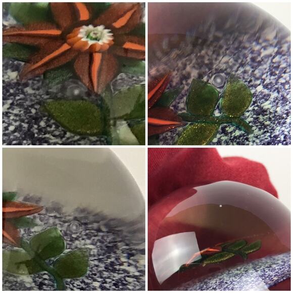 Paul Ysart Aventurine Flower Lampwork Purple Jasper Ground Paperweight Signed PY - Picture 16 of 16